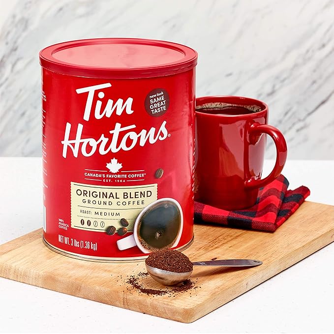 Tim Hortons Original Blend Medium Roast Ground Coffee Canada’s Favorite Coffee Made with 100% Arabica Beans 48 Ounce Canister