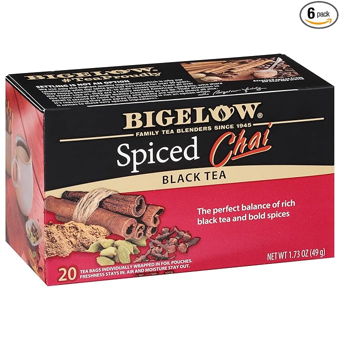 Bigelow Tea Spiced Chai Black Tea Caffeinated Tea 20 Count Box (Pack of 6) 120 Total Tea Bags