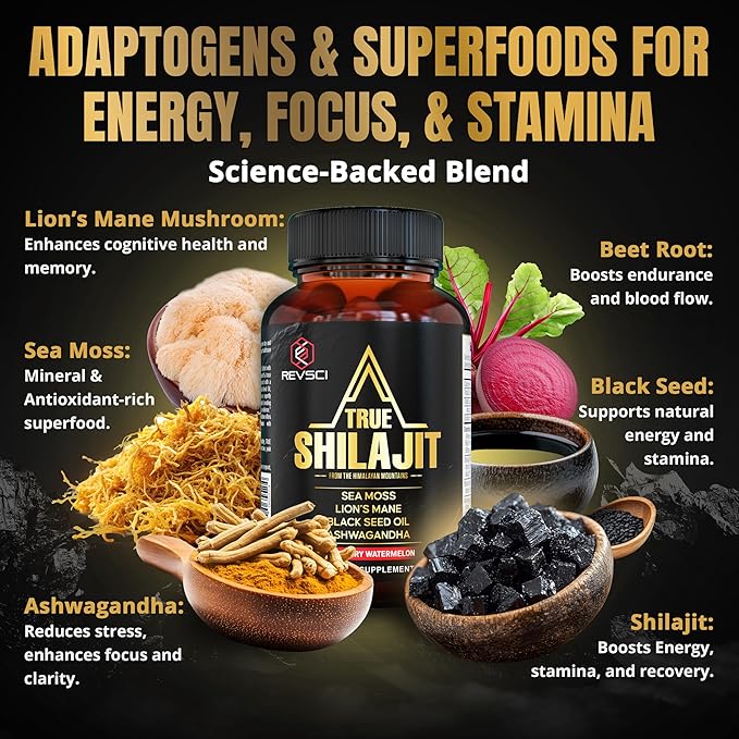 Himalayan Natural Shilajit Gummies for Men – Made in USA True Gold Pure Himalayan Shilajit for Men Gummies Energy &amp Focus Support with Ashwagandha &amp Sea Moss Vegan 60 Count