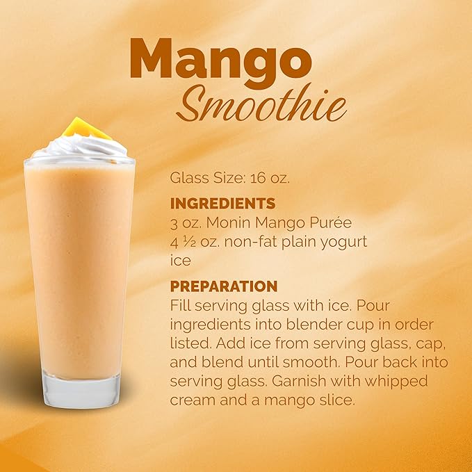 Monin - Mango Purée Tropical and Sweet Mango Flavor Natural Flavors Great for Teas Lemonades Smoothies and Cocktails Non-GMO Vegan Gluten-Free (1 Liter)