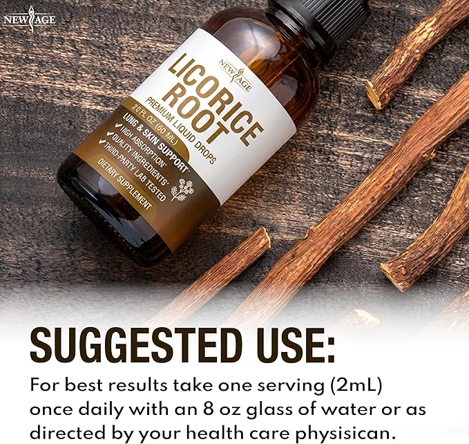NEW AGE Licorice Root Tincture - Digestive Lung &amp Skin Support - Licorice Root Extract Liquid Drops - Vegan Sugar &amp Alcohol-Free Supplement - 4 fl oz