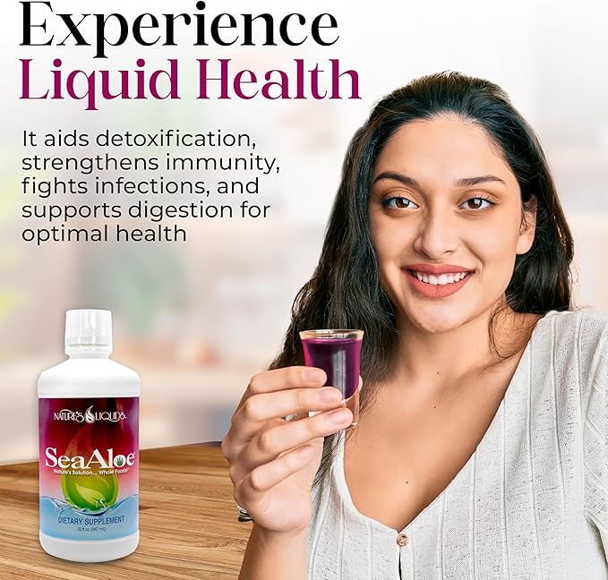 Nature’s Liquids - SeaAloe Liquid Whole Food (32 Oz) Liquid Multivitamin and Mineral Supplement With Aloe Vera Sea Vegetables Pau D’ Arco For Digestion Immune Support &amp Thyroid Function - 1