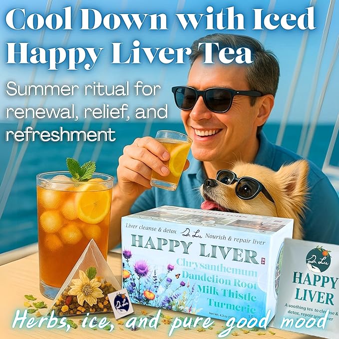 Dr. Lu’s Happy Liver Tea | 100% Natural Liver Cleanse Detox &amp Repair Tea Made in US | 11-Flavor Milk Thistle Turmeric Chrysanthemum Licorice Root Dandelion Root tea Blend for Liver Support