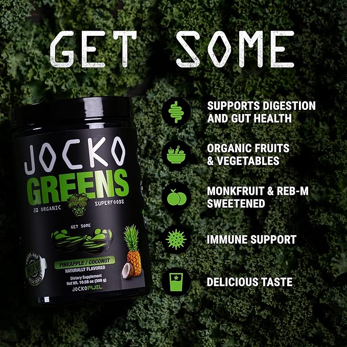 Jocko Fuel Daily Greens Powder - Premium Organic Greens Superfood Powder for Gut Health Digestion Bloating Immune Support with Spirulina Chlorella Digestive Enzymes &amp Probiotics - 30 Serving
