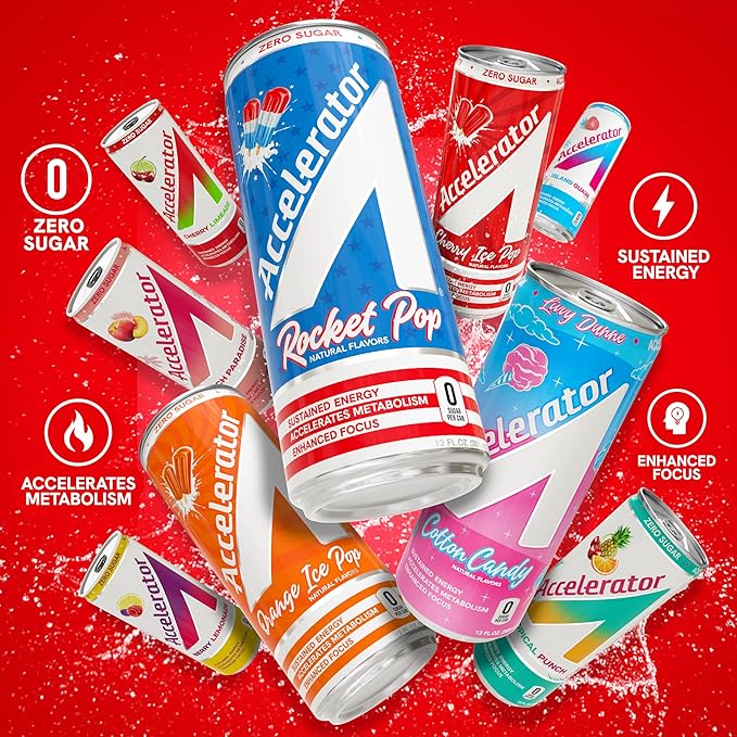Accelerator Energy Drink Ultimate Variety Pack 12oz can (12 pack) Zero Sugar Sustained Energy from 100% Natural Caffeine (200mg from Green Coffee Bean &amp Green Tea extract)