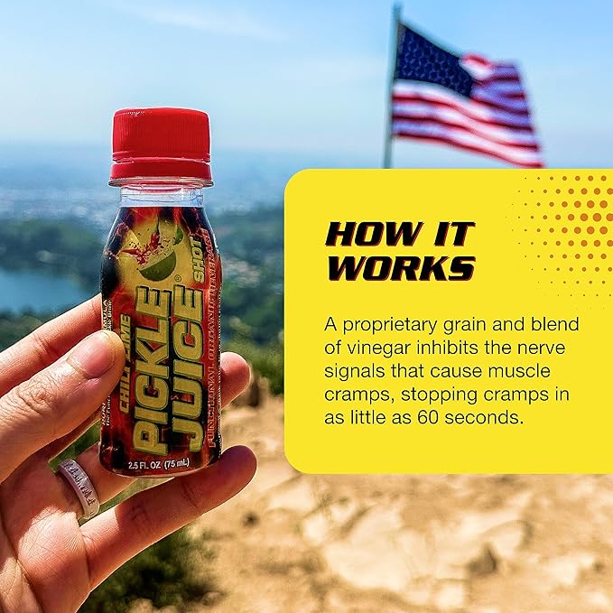 Pickle Juice Sports Drink Shots Extra Strength Chili Lime - Relieves Cramps Fast - Electrolyte Pickle Juice Shots for Day &amp Night Time Leg Cramp Relief - 2.5 oz 24 Pack