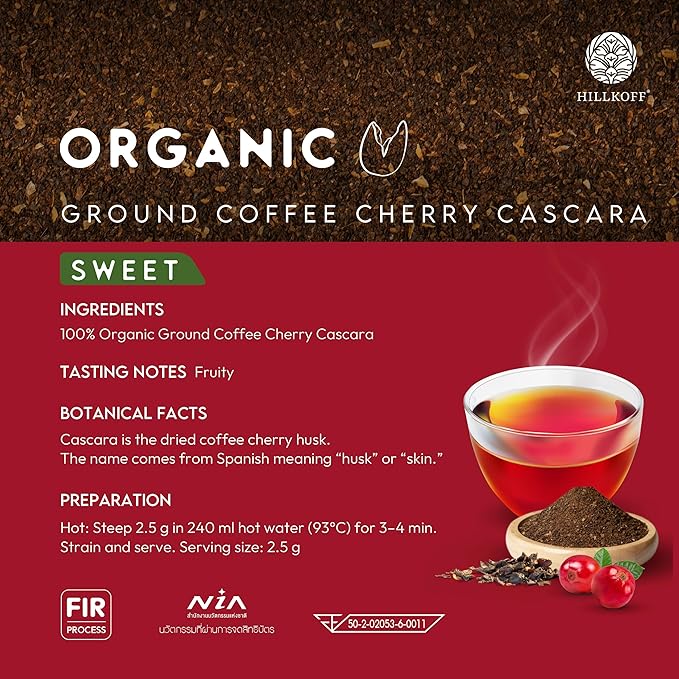 Hillkoff Cascara Sweet - Ground Coffee Cherry Tea 100% Coffee Fruit Husk Fruity Antioxidant-Rich Ground Husk 500 g