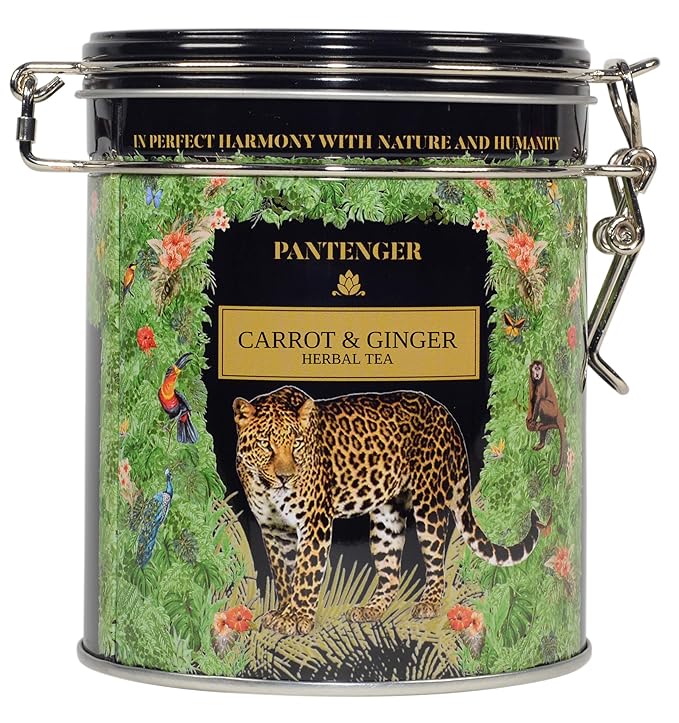 Pantenger Organic Ginger &amp Carrot Herbal Tea | Loose leaf. 3.5 Oz - 50 servings | Digestive Relaxing Stomach Ease Detox Cleanse Herbal Tea.