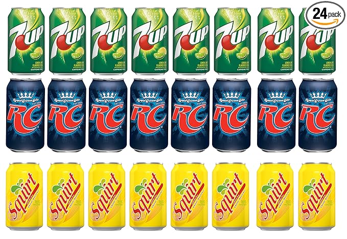 LUV-BOX Variety Soda pack  pack of 24  12 fl oz  7UP  RC COLA  SQUIRT GRAPEFRUIT SODA