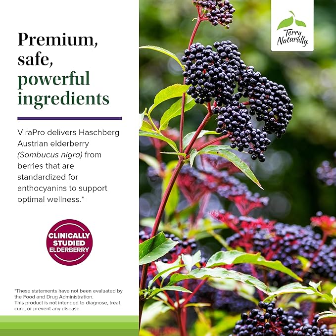 Terry Naturally ViraPro - 60 Tablets - Powerful Immune Support Supplement with Elderberry (Sambucus Nigra) Zinc Vitamin C D3 &amp A - Non-GMO Gluten-Free - 60 Servings