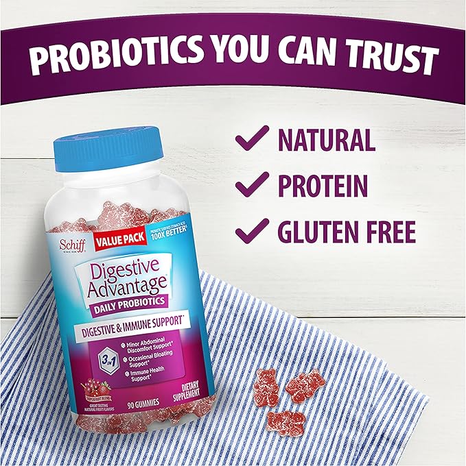 Digestive Advantage Daily Probiotic Gummies for Digestive &amp Gut Health for Men and Women Superfruit Flavor Red 180 Count Pack of 2