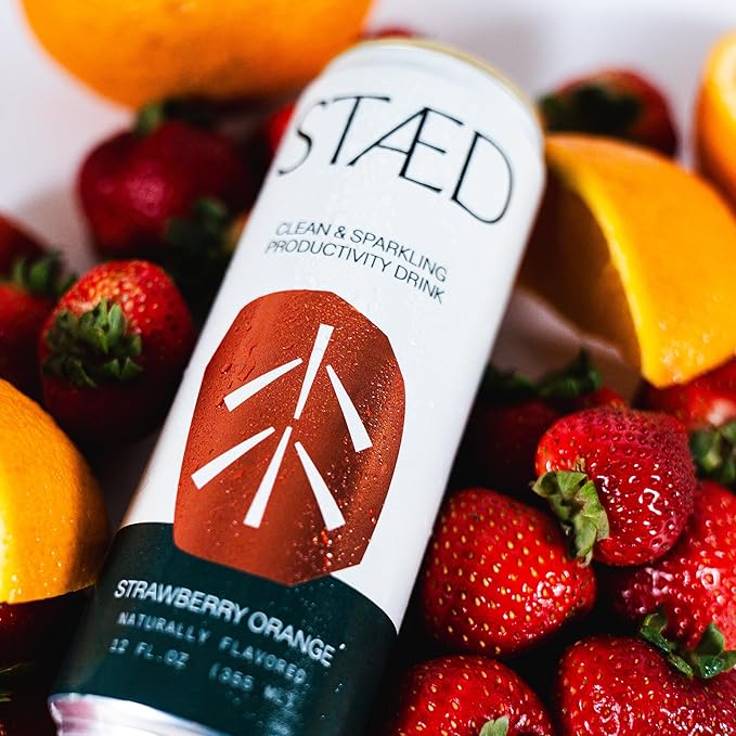 Drink Staed Strawberry Orange Productivity Drink Sparkling Functional Beverage 12-Pack – with Cognizin® Citicoline &amp L-Theanine Organic Clean Caffeine Healthy Energy Drink