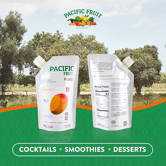 PACIFIC FRUIT - Real Mango puree for cocktails - Mango juice no sugar added – Pure mango – 100% REAL FRUIT!