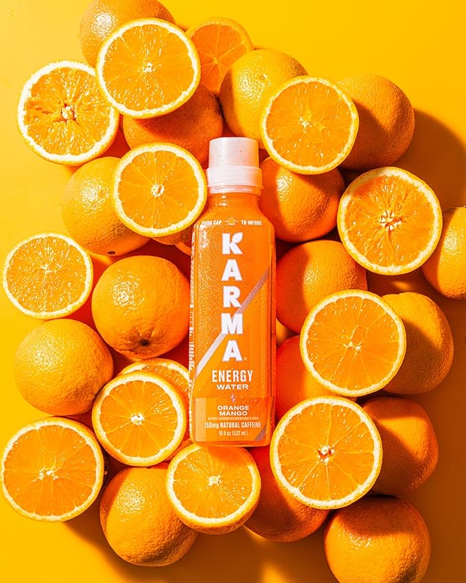 Karma Energy Drink – 12 Pack Orange Mango Caffeinated Water with Cognizin® Nootropics Vitamins &amp Immune Support Low Calorie