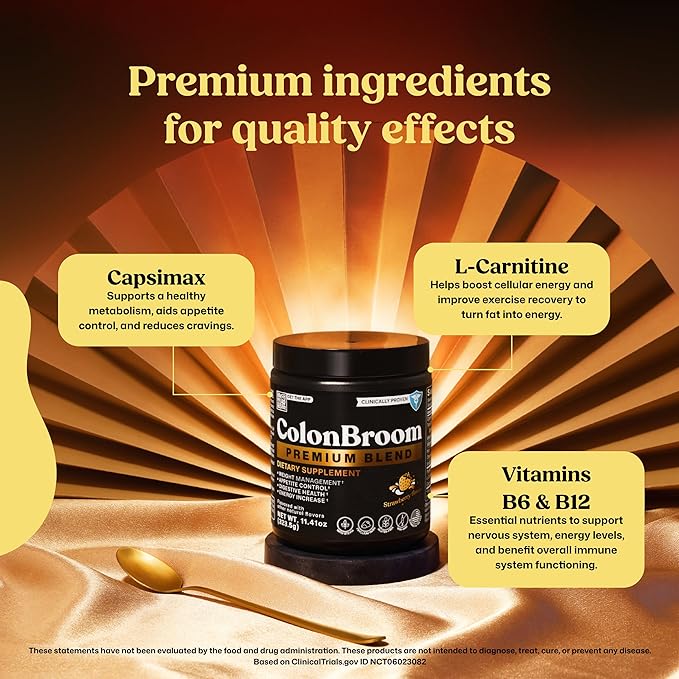 ColonBroom Premium Powder Supplement (Strawberry) - Colon Broom Psyllium Husk Fiber Powder Drink - Gluten Free Non-GMO Colon Cleanse for Bloating Relief &amp Gut Health 50 Servings
