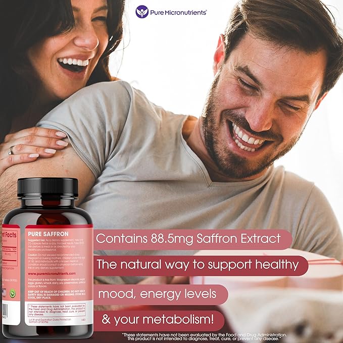 Saffron Supplements - 100% Pure Saffron Extract Capsules - Boost Energy &amp Mood Support Eye &amp Heart Health
