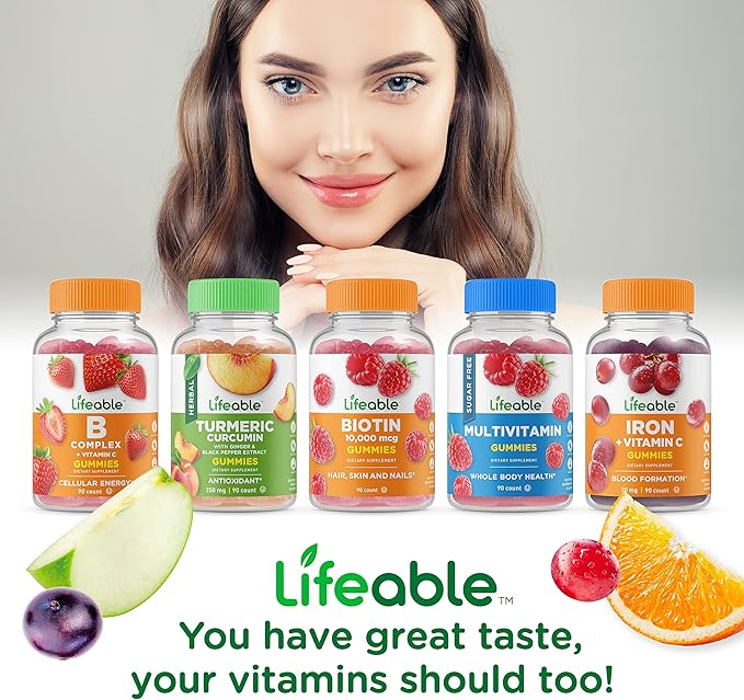 Lifeable Collagen &amp Vitamin C + Collagen &amp Biotin Gummies Bundle - Great Tasting Vitamin Supplement Gluten Free GMO Free Chewable Gummy