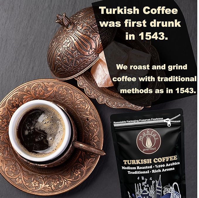Mahlas Gourmet Ottoman Dibek Turkish Coffee With Cardamom - Premium Quality Freshly &amp Finely Ground 100% Arabica Coffee Beans