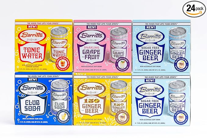 Barritt's Mixers - Double Sugar Free Ginger Beer Mixer Set Non-Alcoholic Soda Cocktail Mixer 7.5 fl oz Cans 24 Pack Mini
