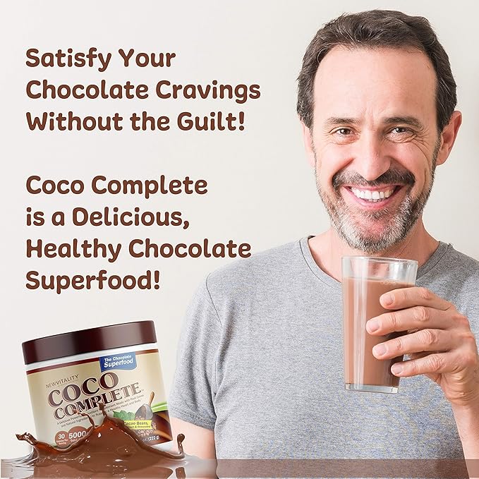 Coco Complete by New Vitality – Immune System and Boosting Superfood Powder Supplement Energy Support Sugar Free Real Cocoa Powder &amp Green Tea Extract Chocolate Flavor 30 Servings