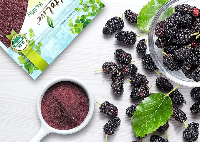 Food to Live Organic Mulberry Juice Powder 2 Pounds - Non-GMO Made from Raw Dried Berries Unsulfured Vegan Bulk Great for Baking Juices Smoothies Yogurts Contains Maltodextrin No Sulphites