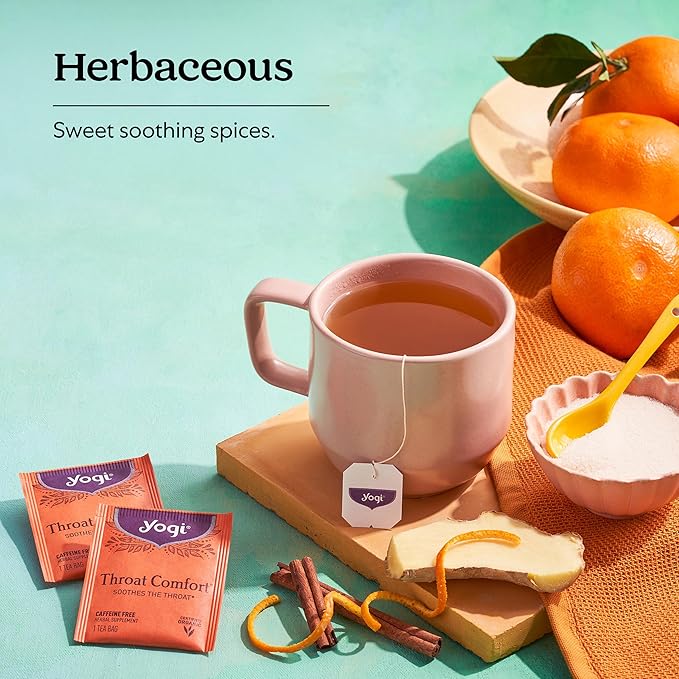 Yogi Tea - Throat Comfort (6 Pack) - Soothes the Throat with Wild Cherry Bark Licorice Root Mullein and Ginger - Caffeine Free - 96 Organic Herbal Tea Bags