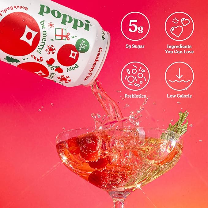 Poppi Sparkling Prebiotic Soda Beverage with Apple Cider Vinegar Seltzer Water and Fruit Juice Cranberry Fizz Flavor 12 Fl Oz Pack of 12 Packaging May Vary