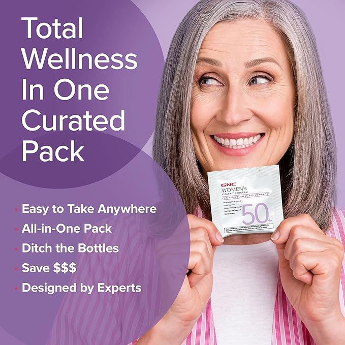 GNC Women’s 50+ Vitapak 5-in-1 Multivitamin Pack Healthy Hormones Brain Health Metabolism Bone Strength Edible Dietary Supplement 30 Servings