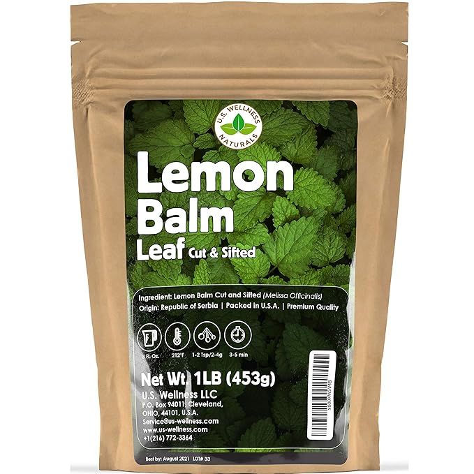Lemon Balm (Herbal Tea): (Melissa Officinalis Caffeine Free) - Balm Leaf (Cut and Sifted) 1lb (16Oz) U.S. Wellness Bulk Tea