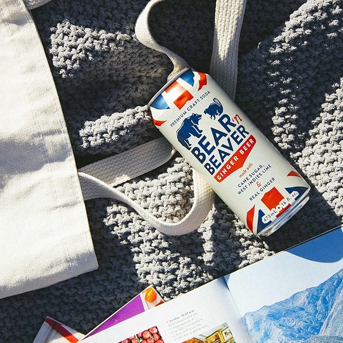 Bear 'n Beaver Premium Craft Ginger Beer Soda Soft Drinks Made with 100% Cane Sugar Real Ginger &amp Lime - Vegan &amp Gluten-Free - Bold Caffeine Free Flavor for Mocktails &amp Mixing - 12 Pack o