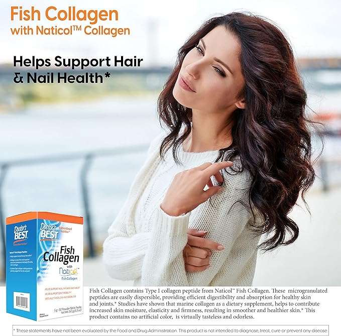 Doctor's Best Fish Collagen w/Naticol Fish Collagen Supports Skin Nails Joints 30 Powder Stick Pack