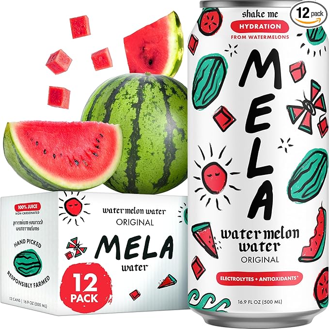 Mela Watermelon Water - Watermelon Juice 100 Percent Natural Fruit Juice with Vitamin C Electrolytes Antioxidants - Coconut Water Alternative Gluten-Free (Original 16.9 fl oz 12-pack)