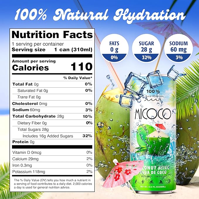 MICOCO Coconut Juice 60% Juice With Pulp 16.9 Fl Oz (Pack of 24)