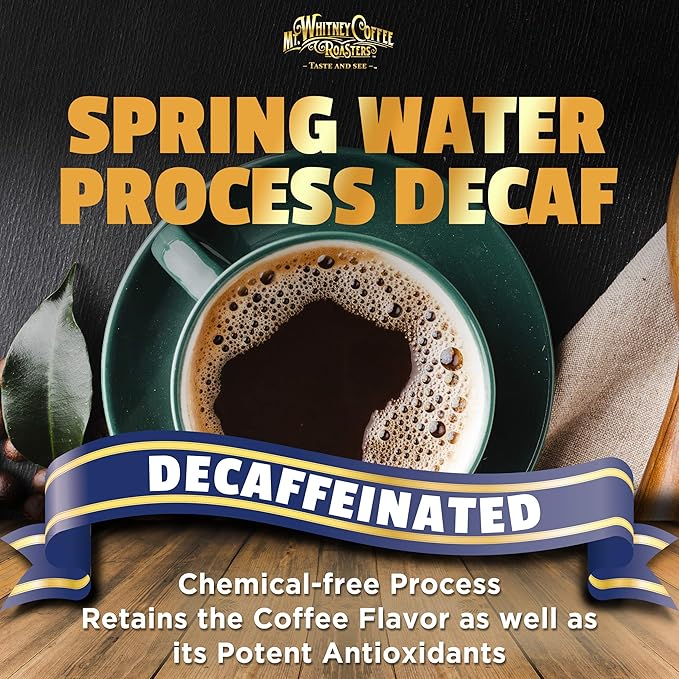Mt. Whitney Premium Organic Spring Water Colombian Medium Dark Roast Low Acid Decaf Coffee (Whole Bean 12 Oz)