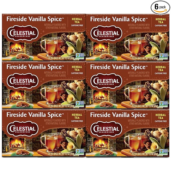 Celestial Seasonings Herbal Tea Fireside Vanilla Spice Caffeine Free 20 Tea Bags (Pack of 6)