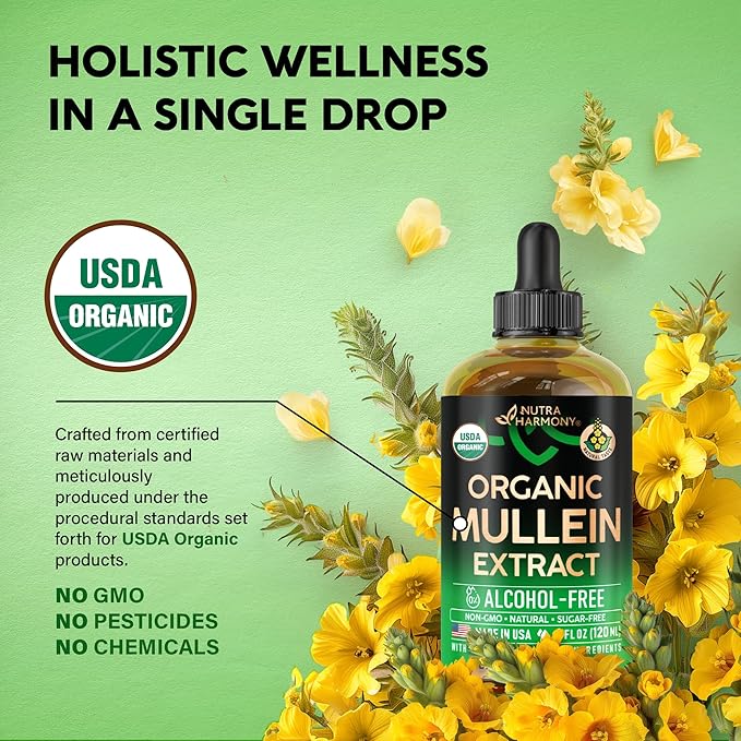 Mullein Drops for Lungs - USDA Organic Liquid - Mullein Leaf Extract Supplement - Made in USA - Lung &amp Bronchial Cleanse for Smokers - Respiratory Health Support - As Tincture Tea Pills - Pack o