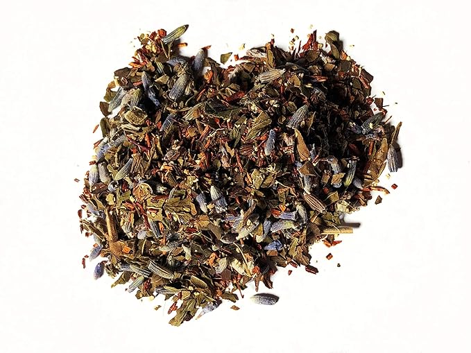 FIRE TEAS Relaxing Rooibos Evening Tea- Organic Red Rooibos Peppermint Lavender Raspberry Leaf Ginger Saffron - Caffeine Free Herbal Tea Strong Taste Perfect for Evenings &amp Nights -