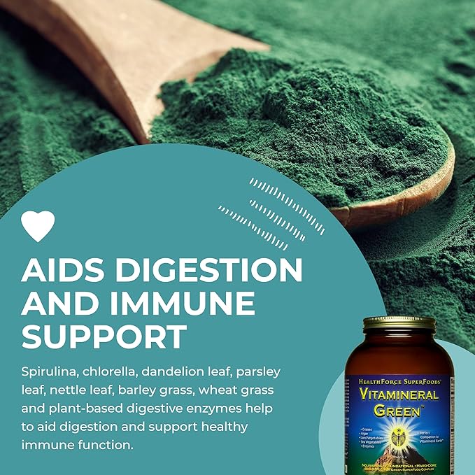 HEALTHFORCE SUPERFOODS Vitamineral Green - Mineral Supplement for Immune &amp Thyroid Support - Green Powder Supplement with Ingredients from The Land - Gluten-Free &amp Vegan - 500 Grams