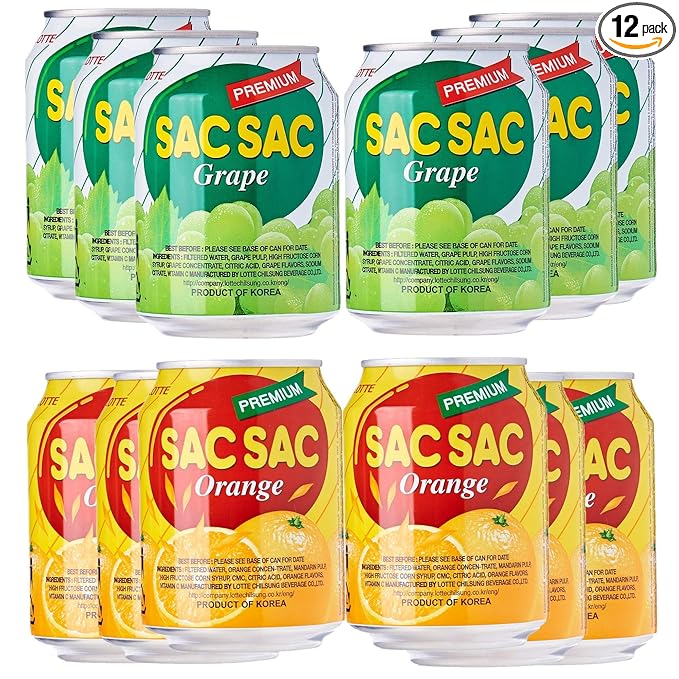 Korean Best Variety Energy Drink Box Deal - SACSAC RICE PUNCH PEAR JUICE - (SACSAC ORANG + GRAPE 12 CANS)