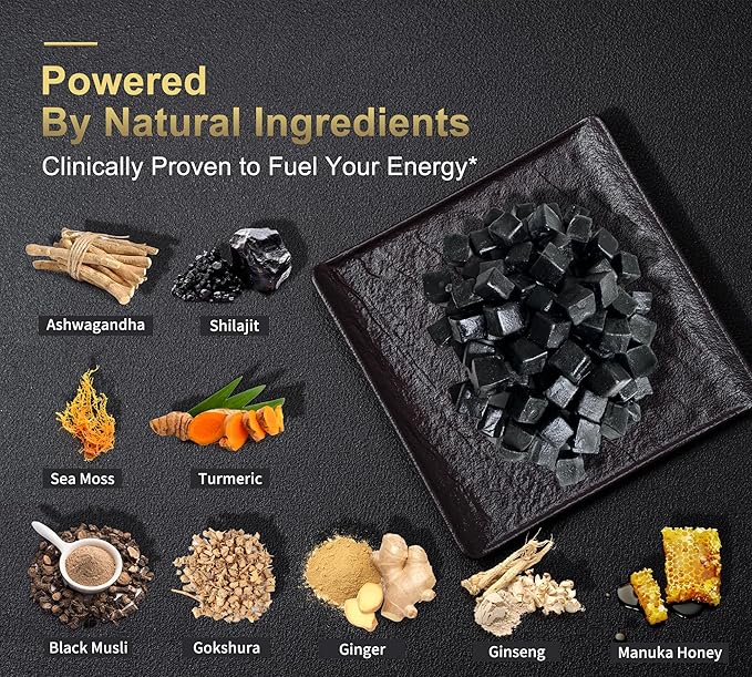 Shilajit Gummies with Ashwagandha Turmeric - Organic Zero Sugar &amp Vegan-Friendly Himalayan Shilajit for Men &amp Women - Energy Calm Cortisol Sleep Immune Support &amp Overall Health