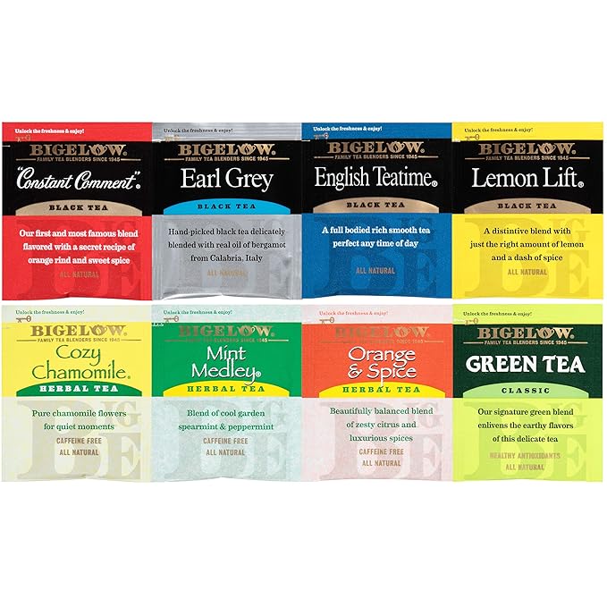 Bigelow Fine Tea &amp Herbal Tea Assortment 64 Count Box (Pack of 2) Caffeinated and Caffeine Tea 128 Tea Bags Total