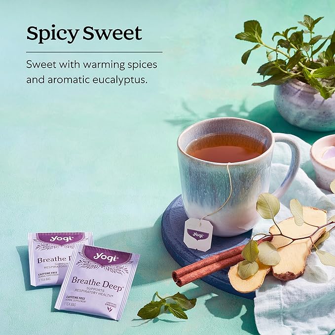 Yogi Tea Breathe Deep Tea - 16 Tea Bags per Pack (6 Packs) - Organic Respiratory Tea - Supports Respiratory Health - Includes Licorice Root Eucalyptus Leaf Ginger Root &amp Cinnamon Bark