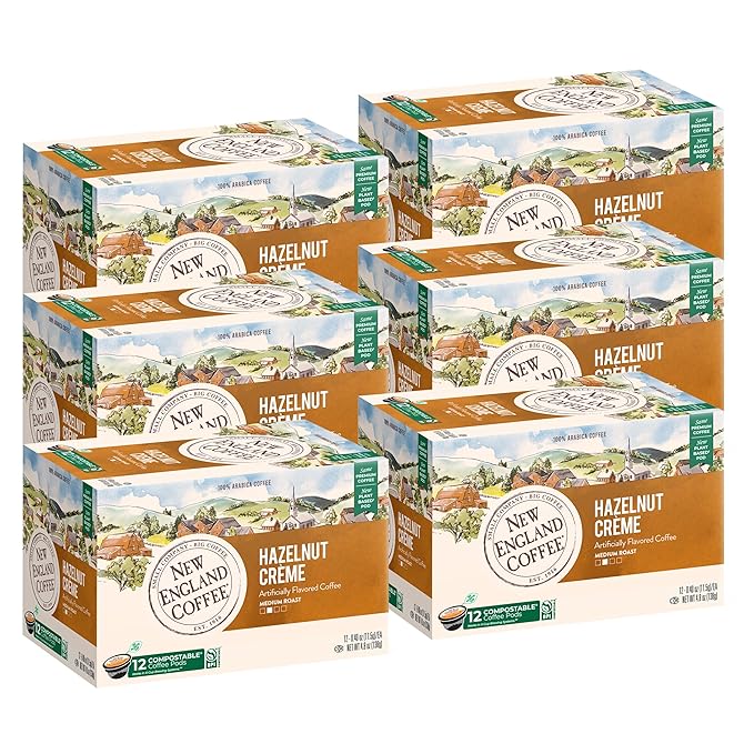 New England Coffee Hazelnut Crème Medium Roast Single Serve Pods 12ct Box (Pack of 6)