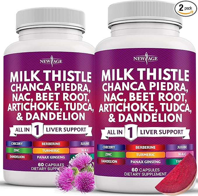 NEW AGE Milk Thistle NAC Chanca Piedra Beet Root Artichoke Dandelion Root Astragalus - Plus TUDCA &amp Ginger - 120 Count