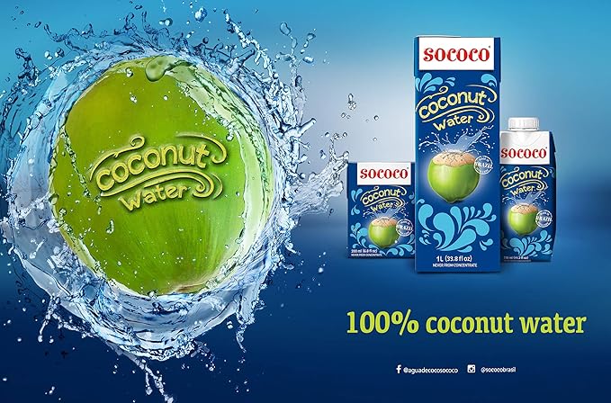 SOCOCO 100% Pure Coconut Water | Natural Electrolytes | Vital Nutrients | Refreshing 33.8 Oz (Pack of 12)