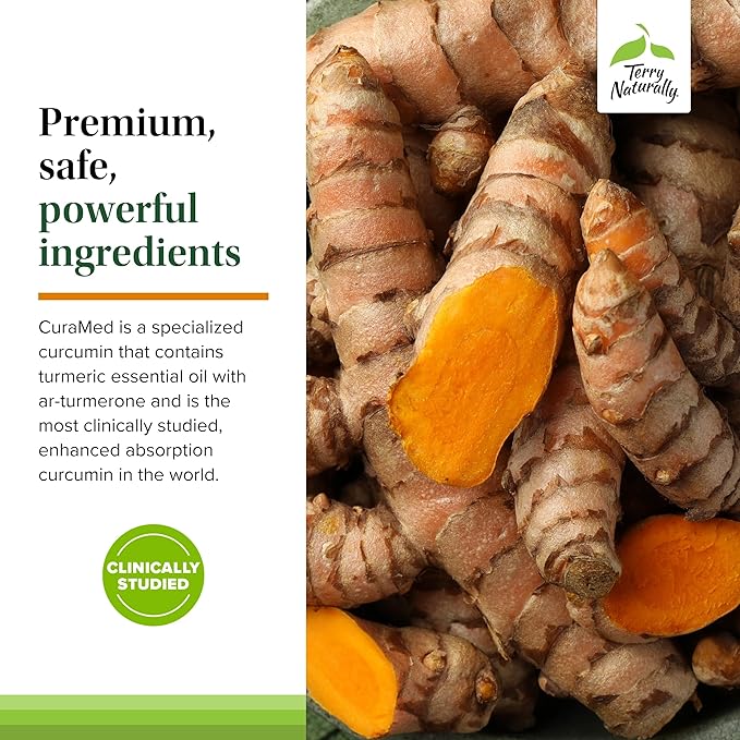 Terry Naturally CuraMed 500mg - Antioxidant Supplement for Brain &amp Immune Health Support - Supplement with Curcumin &amp Turmeric Essential Oil - Herbal Liver Support - 60 Capsules