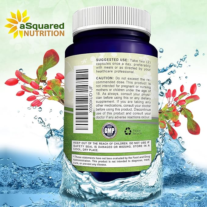 aSquared Nutrition Pure Berberine 1000mg Supplement - 180 Veggie Capsules Natural Berberine Hydrochloride HCL Plus Max Strength 1000 mg (2X 500mg) Potent Berberine Vegan Extract