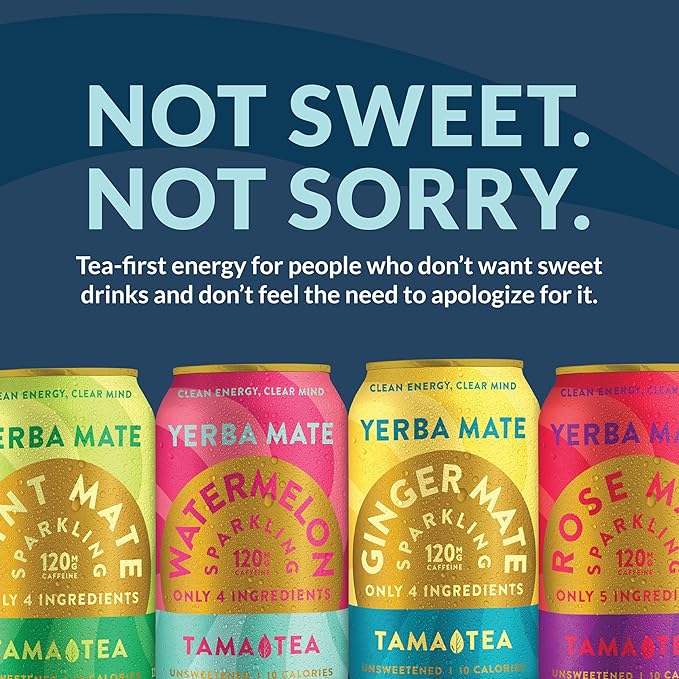 Organic Sparkling Yerba Mate Unsweetened Yerba Mate Tea Variety Pack by Tama Tea - Sugar Free Energy Drink Alternative 120mg of Natural Caffeine 12 oz (12-Pack)