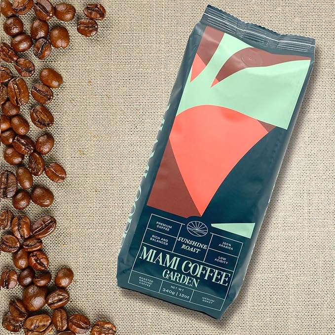 Miami Coffee Garden Variety Bundle – Breeze Brew &amp Sunshine Roast – 100% Arabica Low Acid Premium Ground Coffee Medium Roast 2 x 12oz Bags
