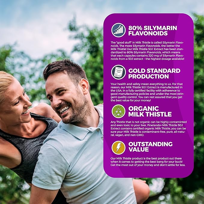 FineLand Milk Thistle Pills 50:1 Extract with 80% Silymarin Flavonoids – Liver &amp Antioxidant Support - 50X Concentrated Seed Extract -120 Vegan Capsules Non-GMO Made in USA